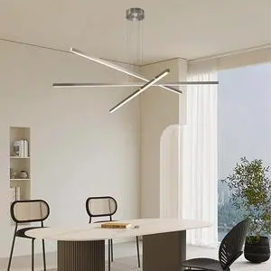 48" Modern Led Chandelier - Geometric 3-Arm Design, Adjustable Hanging, Sleek Metal Finish for Dining Room, Living Room & Office 48" Modern Led Chandelier - Geometric 3-Arm Design, Adjustable Hanging, Sleek Metal Finish for Dining Room, Living Room & Office