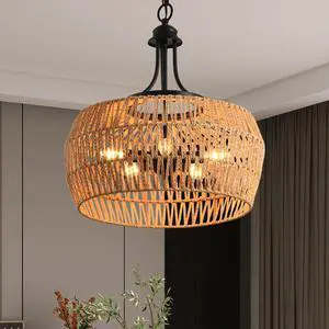 19" Boho Hemp Rope Pendant Light, Hand-Woven Jute Hanging Lamp with Adjustable Chain, Natural Rope Shade Ceiling Light Fixture for Kitchen Island, Dining Room, Or Entryway (Bulb Not included) 19" Boho Hemp Rope Pendant Light, Hand-Woven Jute Hanging Lamp with Adjustable Chain, Natural Rope Shade Ceiling Light Fixture for Kitchen Island, Dining Room, Or Entryway (Bulb Not included)