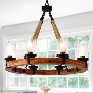 8 Light Rustic Wagon Wheel Chandelier,31"Wooden Pendant Light with Seeded Glass Shade, industrial Chandeliers for Dining Room Kitchen Lsland Foyer (Solid one-Piece Wood Frame Design)-No included Bulbs 8 Light Rustic Wagon Wheel Chandelier,31"Wooden Pendant Light with Seeded Glass Shade, industrial Chandeliers for Dining Room Kitchen Lsland Foyer (Solid one-Piece Wood Frame Design)-No included Bulbs