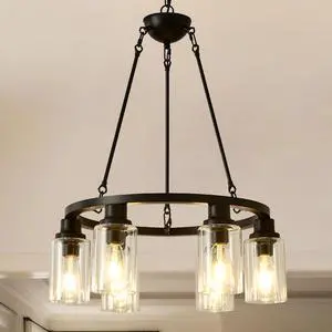6-Light Black Wagon Wheel Chandelier with Light(No Bulbs) for Bedroom Bathroom--E26 6-Light Black Wagon Wheel Chandelier with Light(No Bulbs) for Bedroom Bathroom--E26