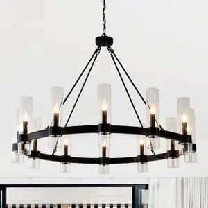 43.3''Matte Black Wagon Wheel Chandelier with 12 Lights (No Bulbs) 43.3''Matte Black Wagon Wheel Chandelier with 12 Lights (No Bulbs)