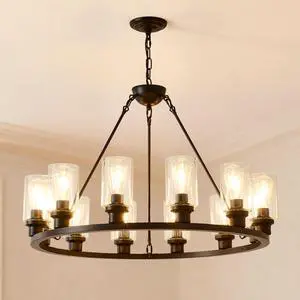 Black Wagon Wheel Chandelier 34.5 inch Modern Farmhouse Glass Pendant Light 12-Light Ceiling Hanging Lighting Fixtures for Living Room Dining Room Kitchen Island Foyer--No included Bulbs Black Wagon Wheel Chandelier 34.5 inch Modern Farmhouse Glass Pendant Light 12-Light Ceiling Hanging Lighting Fixtures for Living Room Dining Room Kitchen Island Foyer--No included Bulbs