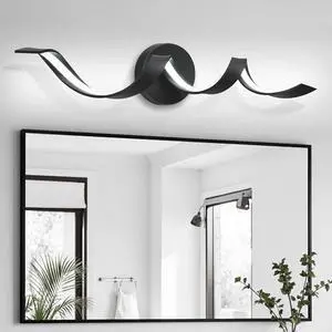 Modern Led Bathroom Vanity Lights, 24inch Dimmable Black Bathroom Lighting Fixture Over Mirror 15W Spiral Design Led Wall Light Fixtures--Black Modern Led Bathroom Vanity Lights, 24inch Dimmable Black Bathroom Lighting Fixture Over Mirror 15W Spiral Design Led Wall Light Fixtures--Black