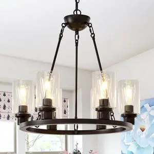 23.62'' Modern 6-Light Black Wagon Wheel Chandelier with Light(No Bulbs) for Bedroom Bathroom,Living Room--E26--Coffee Brown 23.62'' Modern 6-Light Black Wagon Wheel Chandelier with Light(No Bulbs) for Bedroom Bathroom,Living Room--E26--Coffee Brown