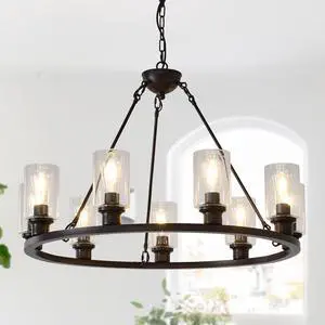 34.25'' Modern 9-Light Black Wagon Wheel Chandelier with Light (No Bulbs) for Living Room Dining Room Kitchen--E26--Coffee Brown 34.25'' Modern 9-Light Black Wagon Wheel Chandelier with Light (No Bulbs) for Living Room Dining Room Kitchen--E26--Coffee Brown