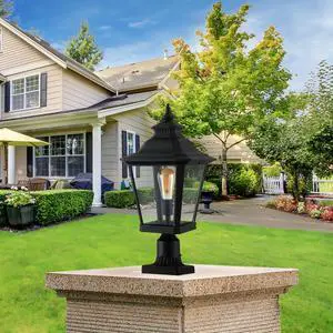 21"(H) 1-Pack Outdoor Post Lantern Light Vintage Black Metal & Clear Glass Pillar Lamp for Garden, Gate, Driveway, and Pathway Lighting with Elegant Design (Bulb Not included) 21"(H) 1-Pack Outdoor Post Lantern Light Vintage Black Metal & Clear Glass Pillar Lamp for Garden, Gate, Driveway, and Pathway Lighting with Elegant Design (Bulb Not included)