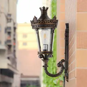 21"(H) Vintage Outdoor Wall Lantern, Waterproof Exterior Wall Sconce with Crown top and Clear Glass, Decorative Outdoor Lighting Fixture for Patio, Garden, Or Entryway (one Piece&No Bulb) 21"(H) Vintage Outdoor Wall Lantern, Waterproof Exterior Wall Sconce with Crown top and Clear Glass, Decorative Outdoor Lighting Fixture for Patio, Garden, Or Entryway (one Piece&No Bulb)