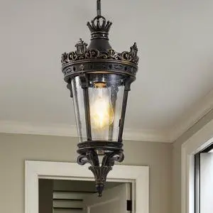 18"(H) Antique Crown Outdoor Hanging Lantern, Waterproof Vintage Pendant Light with Ornate Metal Design and Clear Glass for Patio, Garden, Porch, Entryway Lighting (one Piece&No Bulb) 18"(H) Antique Crown Outdoor Hanging Lantern, Waterproof Vintage Pendant Light with Ornate Metal Design and Clear Glass for Patio, Garden, Porch, Entryway Lighting (one Piece&No Bulb)