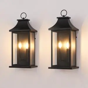 2-Pack Dusk to Dawn Outdoor Wall Lantern 2-Light, 22.2" Large Outside Wall Sconce, Modern Black Wall Light Fixture with Glass, Waterproof Exterior Lamp for House, Porch, Garage 2-Pack Dusk to Dawn Outdoor Wall Lantern 2-Light, 22.2" Large Outside Wall Sconce, Modern Black Wall Light Fixture with Glass, Waterproof Exterior Lamp for House, Porch, Garage