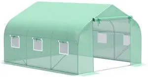12' x 10' x 7' Outdoor Walk-in Greenhouse, Tunnel Green House with Roll-Up Windows, Zippered Door, Pe Cover, Heavy Duty Steel Frame, Green 12' x 10' x 7' Outdoor Walk-in Greenhouse, Tunnel Green House with Roll-Up Windows, Zippered Door, Pe Cover, Heavy Duty Steel Frame, Green
