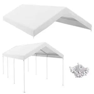 10' x 20' Carport Replacement top Canopy Cover, Waterproof and Uv Protected Garage Car Port Cover with Ball Bungee Cords, White (only Cover) 10' x 20' Carport Replacement top Canopy Cover, Waterproof and Uv Protected Garage Car Port Cover with Ball Bungee Cords, White (only Cover)