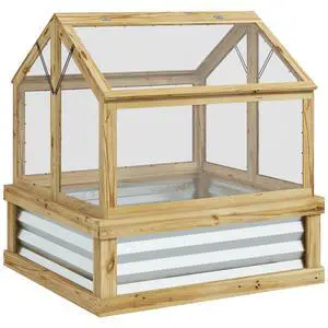 Raised Garden Bed with Polycarbonate Greenhouse, Garden Wooden Cold Frame Greenhouse Flower Planter Protection, Peak Roof, 35.5" x 31.5" x 36", Natural Raised Garden Bed with Polycarbonate Greenhouse, Garden Wooden Cold Frame Greenhouse Flower Planter Protection, Peak Roof, 35.5" x 31.5" x 36", Natural