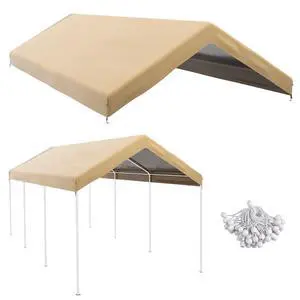 10' x 20' Carport Replacement top Canopy Cover, Waterproof and Uv Protected Garage Car Port Cover with Ball Bungee Cords, Beige (only Cover) 10' x 20' Carport Replacement top Canopy Cover, Waterproof and Uv Protected Garage Car Port Cover with Ball Bungee Cords, Beige (only Cover)
