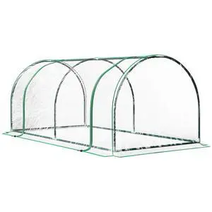 Mini Greenhouse, Waterproof Cloche Cold Frame, 7' L x 3' W x 2.5' H Portable Hot House, 4 Zippered Doors, Green Mini Greenhouse, Waterproof Cloche Cold Frame, 7' L x 3' W x 2.5' H Portable Hot House, 4 Zippered Doors, Green