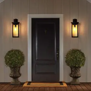 20"(H) Set Of 2 Modern Outdoor Wall Lanterns with Black Metal Frame and Clear Glass, Ambient Light Sensors,Weatherproof Wall Sconces for Porch, Garage, Or Entryway Lighting, E26 Bulb Compatible 20"(H) Set Of 2 Modern Outdoor Wall Lanterns with Black Metal Frame and Clear Glass, Ambient Light Sensors,Weatherproof Wall Sconces for Porch, Garage, Or Entryway Lighting, E26 Bulb Compatible