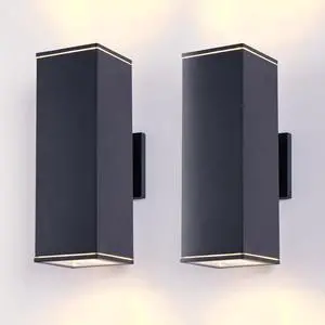 14in Modern Outdoor Porch Light Patio Light in 2 Lights with Aluminum Rectangular Tube and Tempered Glass Cover Waterproof Wall Sconce 2 Pack (Matte Black)(No Bulb) 14in Modern Outdoor Porch Light Patio Light in 2 Lights with Aluminum Rectangular Tube and Tempered Glass Cover Waterproof Wall Sconce 2 Pack (Matte Black)(No Bulb)