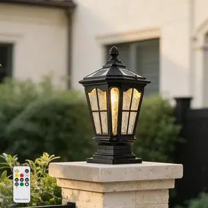 Garden Post Light Black Aluminum Outdoor Column Light, Retro Pillar Lantern European Vintage Table Lamp Decor Post Light Energy Saving Traditional Porch Garden Post Light. Garden Post Light Black Aluminum Outdoor Column Light, Retro Pillar Lantern European Vintage Table Lamp Decor Post Light Energy Saving Traditional Porch Garden Post Light.