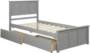 Platform Storage Bed, 2 Drawers With Wheels, Twin Size Frame, Gray Platform Storage Bed, 2 Drawers With Wheels, Twin Size Frame, Gray