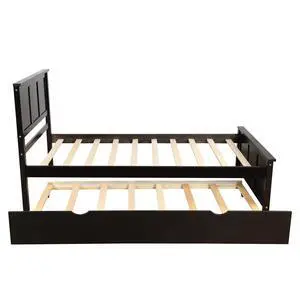 Platform Bed With Twin Size Trundle, Twin Size Frame, Espresso Platform Bed With Twin Size Trundle, Twin Size Frame, Espresso