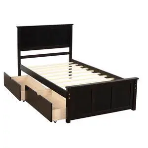 Platform Storage Bed, 2 Drawers With Wheels, Twin Size Frame, Espresso Platform Storage Bed, 2 Drawers With Wheels, Twin Size Frame, Espresso