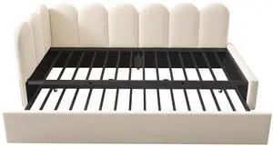 Upholstered Bed Daybed With Pull-Out Bed, Twin Size Single Sofa Bed,Guest Beds For Adults And Children, Bed With Metal Slatted Frame, Velvet, Beige (Without Mattress) Upholstered Bed Daybed With Pull-Out Bed, Twin Size Single Sofa Bed,Guest Beds For Adults And Children, Bed With Metal Slatted Frame, Velvet, Beige (Without Mattress)