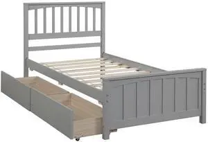 Twin Size Platform Bed With Two Drawers, Gray Twin Size Platform Bed With Two Drawers, Gray