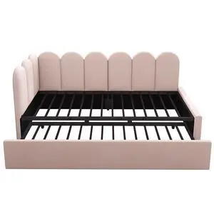 Upholstered Bed Daybed With Pull-Out Bed, Twin Size Single Sofa Bed,Guest Beds For Adults And Children, Bed With Metal Slatted Frame, Velvet, Pink (Without Mattress) Upholstered Bed Daybed With Pull-Out Bed, Twin Size Single Sofa Bed,Guest Beds For Adults And Children, Bed With Metal Slatted Frame, Velvet, Pink (Without Mattress)