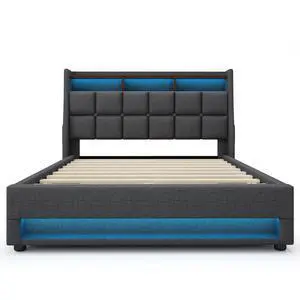 Queen Size Upholstered Platform Bed With A Hydraulic Storage System, Led And Charging Station, No Box Spring Needed, Easy Assembly, Noise-Free, Grey (Without Mattress) Queen Size Upholstered Platform Bed With A Hydraulic Storage System, Led And Charging Station, No Box Spring Needed, Easy Assembly, Noise-Free, Grey (Without Mattress)