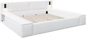King Size Teddy Fleece Upholstered Platform Bed Frame With Massive Hidden Storage, Modern Bouclé Fabric Bed With Built-In Nightstands & Led Reading Lights, Wood Slats, No Box Spring Needed, White King Size Teddy Fleece Upholstered Platform Bed Frame With Massive Hidden Storage, Modern Bouclé Fabric Bed With Built-In Nightstands & Led Reading Lights, Wood Slats, No Box Spring Needed, White
