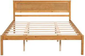 Platform Bed Frame With Headboard, Wood Slat Support, No Box Spring Needed, Queen, Oak Platform Bed Frame With Headboard, Wood Slat Support, No Box Spring Needed, Queen, Oak