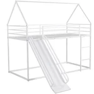 Twin Over Twin House Bunk Bed With Ladder And Slide,White Twin Over Twin House Bunk Bed With Ladder And Slide,White