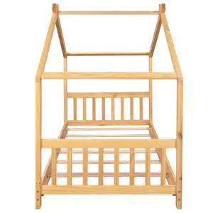 Twin Size House Platform Bed With Headboard And Footboard,Roof Design,Natural Twin Size House Platform Bed With Headboard And Footboard,Roof Design,Natural