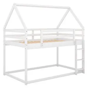 Twin Over Twin Low Bunk Bed, House Bed With Ladder , White(Old Sku:Wf197808Aak) Twin Over Twin Low Bunk Bed, House Bed With Ladder , White(Old Sku:Wf197808Aak)