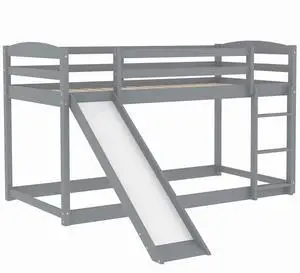 Twin Over Twin Bunk Bed With Convertible Slide And Ladder , Gray(Old Sku:Wf281725Aae) Twin Over Twin Bunk Bed With Convertible Slide And Ladder , Gray(Old Sku:Wf281725Aae)