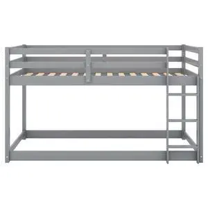 Twin Over Twin Floor Bunk Bed With Ladder , Gray(Old Sku:Wf281727Aae/Wf286602Aae) Twin Over Twin Floor Bunk Bed With Ladder , Gray(Old Sku:Wf281727Aae/Wf286602Aae)
