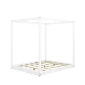 Queen Size Canopy Platform Bed With Support Legs,White Queen Size Canopy Platform Bed With Support Legs,White
