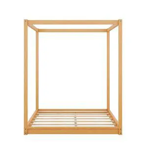 Queen Size Canopy Platform Bed With Support Legs,Natural Queen Size Canopy Platform Bed With Support Legs,Natural