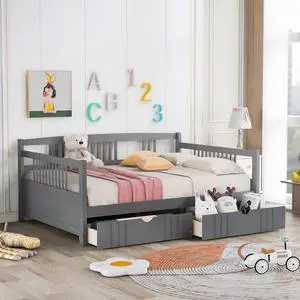 Full Size Daybed Wood Bed With Two Drawers,Gray(Old Sku:Lp000058Aae) Full Size Daybed Wood Bed With Two Drawers,Gray(Old Sku:Lp000058Aae)
