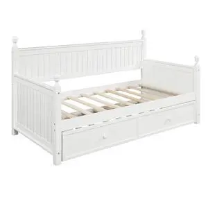 Twin Size Wood Daybed With Twin Size Trundle (White) Twin Size Wood Daybed With Twin Size Trundle (White)