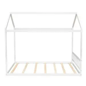 Queen Size Wooden House Bed With Headboard,White Queen Size Wooden House Bed With Headboard,White