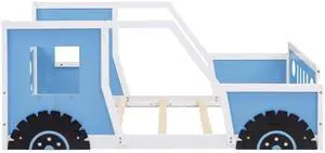 Twin Size Classic Car-Shaped Platform Bed With Wheels,Blue Twin Size Classic Car-Shaped Platform Bed With Wheels,Blue