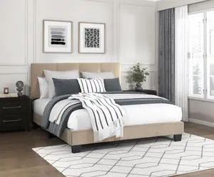 1Pc Full Platform Bed Light Brown Velvet Upholstered Adjustable Height Headboard Button Tufted Solid Wood Bedroom Furniture 1Pc Full Platform Bed Light Brown Velvet Upholstered Adjustable Height Headboard Button Tufted Solid Wood Bedroom Furniture