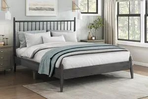Mid-Century Modern Design Queen Platform Bed 1Pc Gray Finish Wooden Bedroom Furniture Vertical Slats Headboard, Bed In A Box Mid-Century Modern Design Queen Platform Bed 1Pc Gray Finish Wooden Bedroom Furniture Vertical Slats Headboard, Bed In A Box