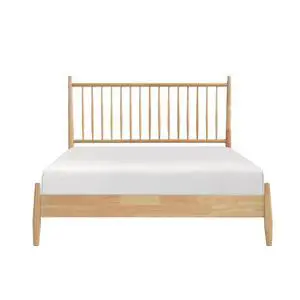 Mid-Century Modern Design Queen Platform Bed 1Pc Natural Finish Wooden Bedroom Furniture Vertical Slats Headboard, Bed In A Box Mid-Century Modern Design Queen Platform Bed 1Pc Natural Finish Wooden Bedroom Furniture Vertical Slats Headboard, Bed In A Box