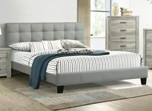 Contemporary 1Pc Full Size Bed Grey Polyfiber Tufted Headboard Platform Bedframe Bedroom Furniture Contemporary 1Pc Full Size Bed Grey Polyfiber Tufted Headboard Platform Bedframe Bedroom Furniture