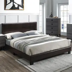 Modern Brown 1Pc Full Size Bed Faux Leather Upholstered Bedframe Bedroom Furniture Adjustable Headboard Modern Brown 1Pc Full Size Bed Faux Leather Upholstered Bedframe Bedroom Furniture Adjustable Headboard