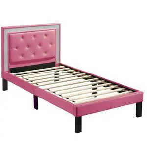 Modern Bedroom Furniture 1Pc Full Size Bed Pink Faux Leather Pu Wooden Legs Tufted Hb Slats Support Modern Bedroom Furniture 1Pc Full Size Bed Pink Faux Leather Pu Wooden Legs Tufted Hb Slats Support
