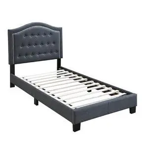 1Pc Twin Bed Button Tufted Headboard Middle Support Legs Charcoal Finish Bedroom Furniture 1Pc Twin Bed Button Tufted Headboard Middle Support Legs Charcoal Finish Bedroom Furniture