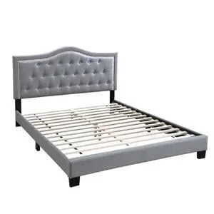 European Style 1Pc Queen Size Bed Velvet Fabric Button Tufted Headboard Gray Finish Bedroom Furniture European Style 1Pc Queen Size Bed Velvet Fabric Button Tufted Headboard Gray Finish Bedroom Furniture