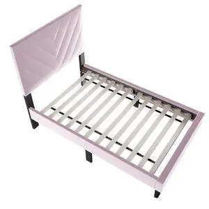 1Pc Twin Size Bed Adjustable Headboard Middle Support Legs Light Pink Finish Bedroom Furniture 1Pc Twin Size Bed Adjustable Headboard Middle Support Legs Light Pink Finish Bedroom Furniture